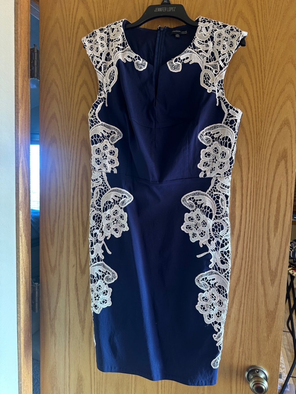 Mod cloth Navy Midi Dress with White Lace Insets